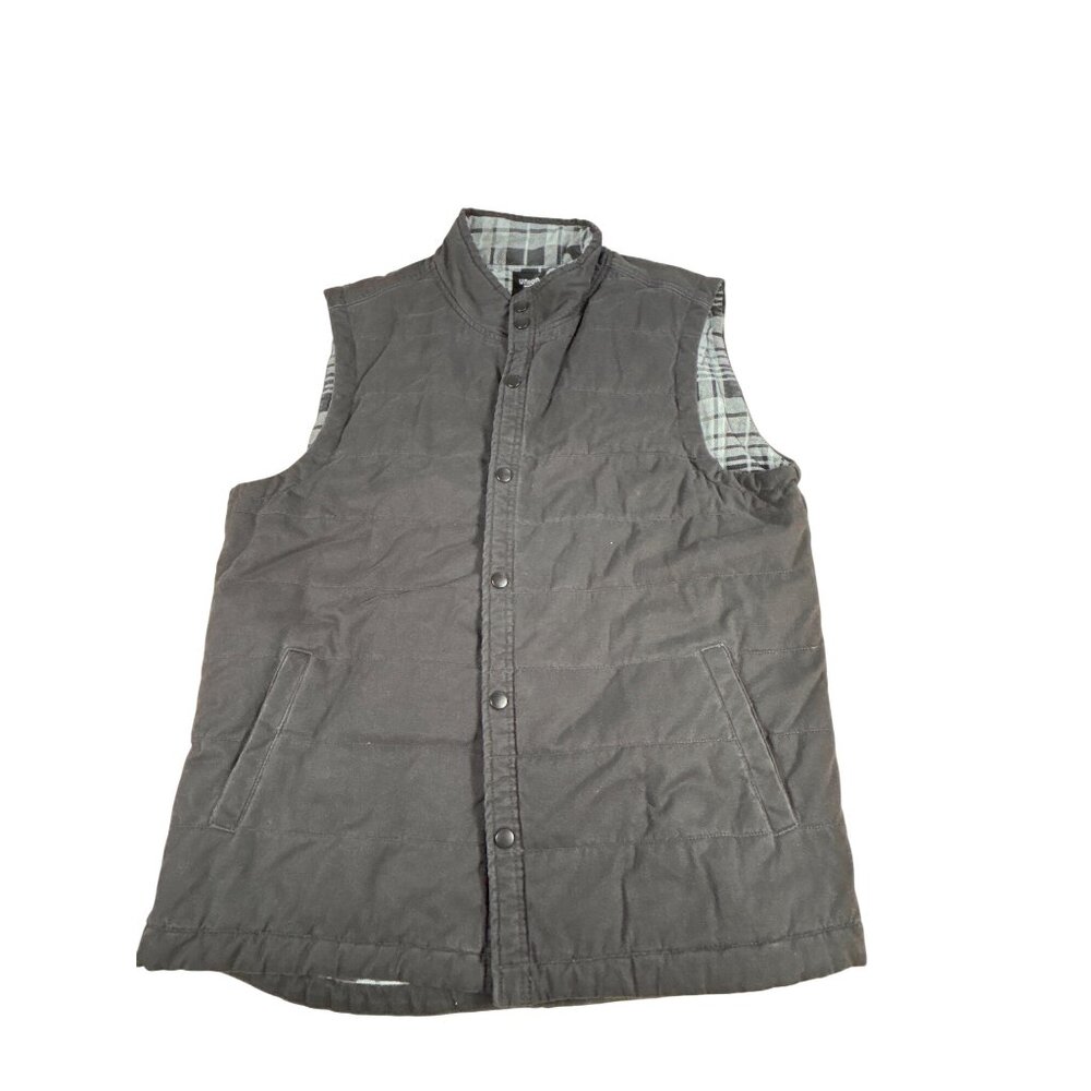Union SEA/WA Quilted Vest Black White Plaid Flannel Lining Men's XL Cotton EUC